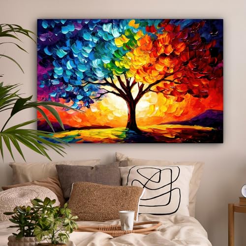 MuchoWow© Bilder Groß 120x80 cm XXL Wohnzimmer Deko Modern Wandbild Kunstdruck auf Leinwand Bild Schlafzimmer über Bett Room Decor Geschenke Baum - Kunst - Natur - Sonnenuntergang