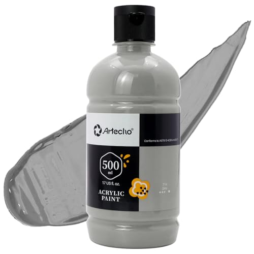 Artecho Acrylfarbe Grau 500 ml, Wasserfest und Lichtecht, Schnell Trocknend, Acrylfarbe für Leinwand, Holz, Stoff, Handwerk, Leder und Stein.