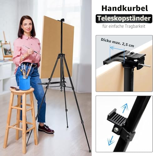 VAIIGO Staffelei aus Aluminium, höhenverstellbar von 50 bis 152 cm, schwarz