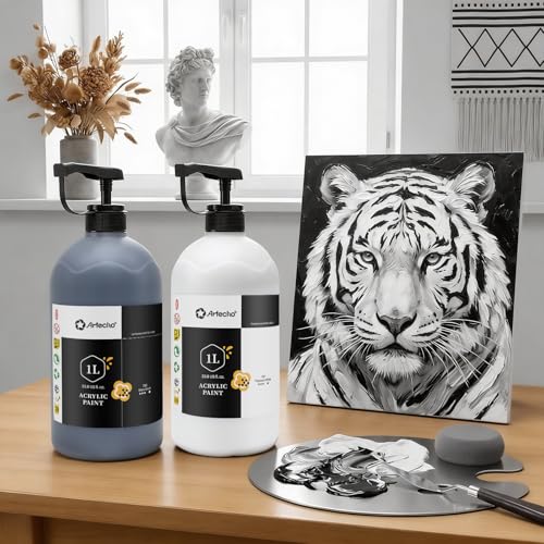 Artecho Acrylfarbe Titanweiß 1 l, wasserbasierte Künstlerfarbe, schnelltrocknend