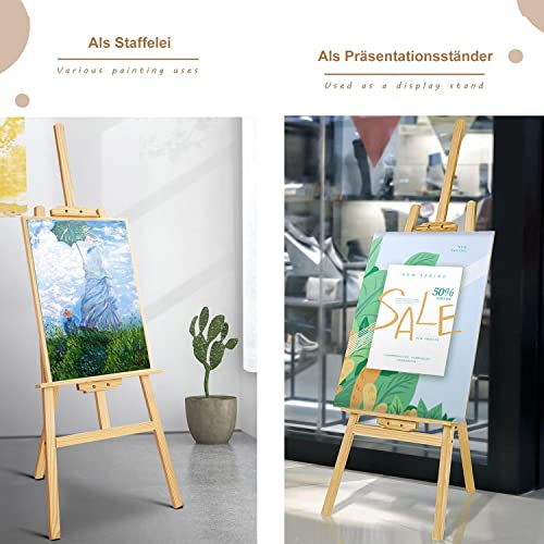 uyoyous Staffelei Holz 150cm Künstlerstaffelei A-Rahmen-Staffelei Atelierstaffelei höhenverstellbar Standstaffelei Leinwand Ständer Holzstaffelei für Malerei Skizze Hochzeit Ausstellung