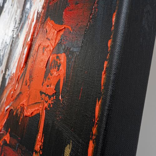 AUREDAS Handgemaltes Acryl-Gemälde auf Leinwand 60x80 – Hochformat in Rot, Weiß, Schwarz mit Rahmen in Schwarz – Wandbild Feuer Hand Abstrakt für Wohnzimmer, Schlafzimmer, Büro,Flamme des Willens