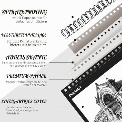 WSICSE Zeichenblock A4, 50 Blatt, 100 g/m², Spiralbindung, Hardcover, Schwarz