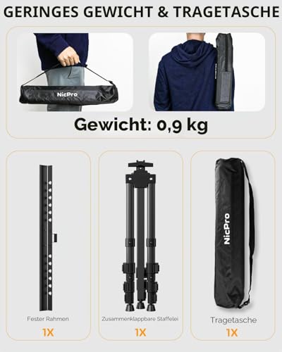Nicpro Staffelei für Schilder, schwarze Aluminium-Dreibeinstaffelei, höhenverstellbar 43 bis 168 cm