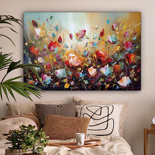MuchoWow© Leinwände Groß 120x80 cm XXL Wall Decoration Bilder Schlafzimmer Deko Pictures Canvas Painting Wanddekoration Wohnzimmer Wanddeko Blumen - Kunstdruck - Natur - Öl - Gemälde