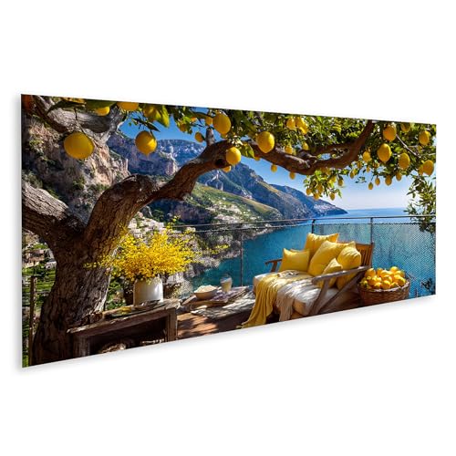 islandburner Bild auf Leinwand Balkon mit Zitronenbaum und Meerblick, 120 x 40 cm