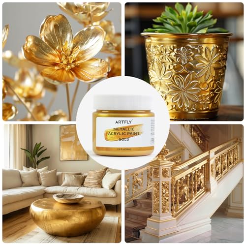 ARTFLY Acrylfarbe Metallic Gold 100 ml, lichtecht, ungiftig, für Leinwand, Holz, Stoff und Keramik
