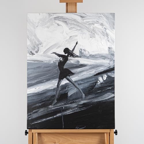 Abstraktes handgemaltes Acrylgemälde in Schwarz, Weiß und Grau auf Leinwand Die Tänzerin 60x80 cm ohne Rahmen für Wohn- und Arbeitsräume im Hochformat