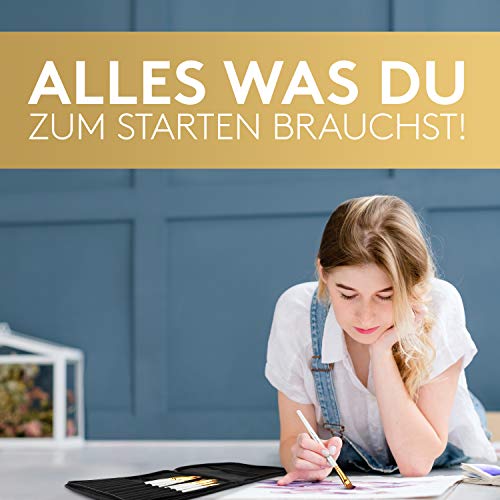 Pitello 12er Pinselset Malen - [Perfekte Grundausstattung] für Acryl, Aquarell und Ölfarben I Acrylpinsel Set mit Palette und Tasche I Aquarellpinsel, Künstlerpinsel, Pinsel Weiß