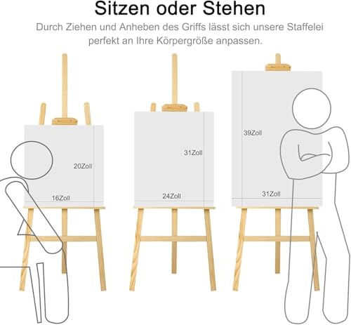 ARATERVIO Holz-Staffelei 150 cm, verstellbare Atelier- und Standstaffelei