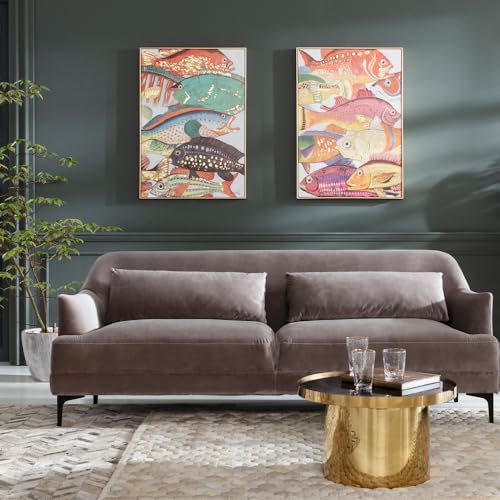 Kare Design Bild Touched Fish Meeting Two Bunt, Leinwandbild, Wanddekoration, Canvas, Massivholz Rahmen, handgemalte Details, Wohnzimmer, Schlafzimmer, Flur, 100x75x3,5cm
