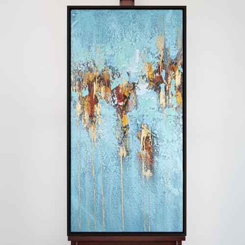 AUREDAS 60x120 Acrylkunst Wandbild Blau-Türkis mit Rahmen