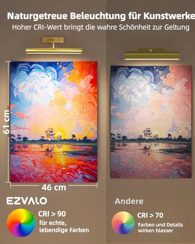 EZVALO kabellose LED Bilderleuchte mit Akku 4000 mAh, Gold, 2er-Set
