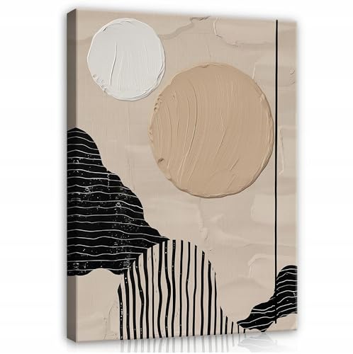 Bilder Boho Style Beige Abstrakt 100x75 cm - Modern Leinwandbild Groß XXL Wohnzimmer Schlafzimmer Wandbild Kunstdruck Wandbilder Canvas Desing Wand Bild auf Leinwand Aufhängefertig