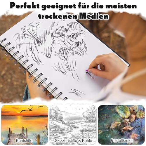 WSICSE Skizzenbuch A5 Weiß, 200 g/m², 120 Seiten, Spiralbindung