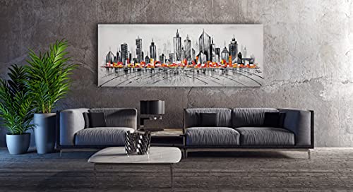Monica Mirafiori I Gemälde City I 160x60cm | Gemälde Handgemalt | Acrylgemälde | Sehr Großes Acrylbild I Moderne Kunst I Kunstbilder