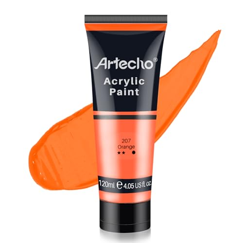 Artecho Acrylfarbe Orange 120 ml, Wasserfest und Lichtecht, Schnell Trocknend, Acrylfarbe für Leinwand, Holz, Stoff, Handwerk, Leder und Stein.