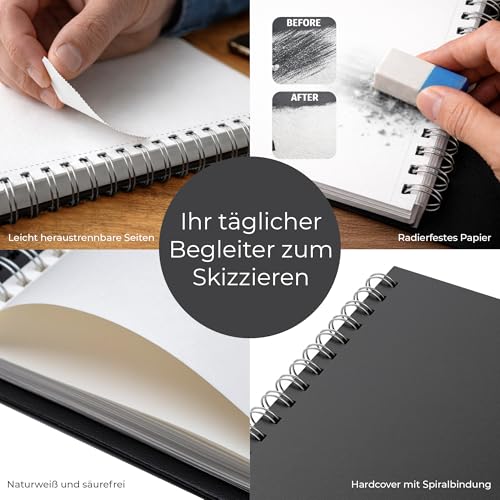 DIYIDEA Skizzenbuch A5 mit 200 g/m², 100 Seiten, Spiralbindung, Hardcover, Schwarz