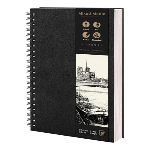 Thboxes A4 Skizzenbuch Schwarz, 200 g/m², 40 Blatt, Spiralbindung, Hardcover