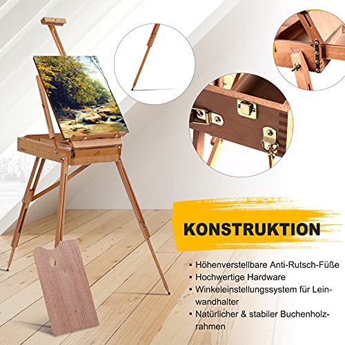 COSTWAY große Holzstaffelei 183 cm, klappbar mit Ablage, Schublade und Schultergurt