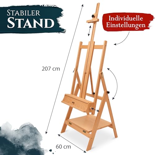 Artina Atelierstaffelei aus Buchenholz, klappbar, für Keilrahmen bis 150 cm